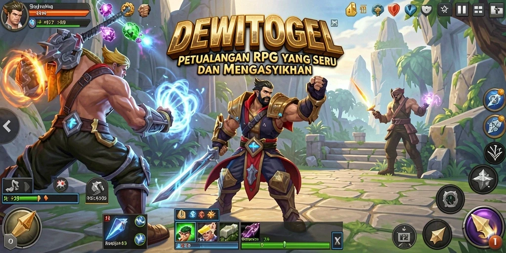 Tangkapan layar gameplay DEWITOGEL menampilkan pertarungan epik di dunia fantasi.