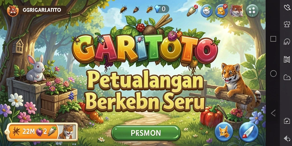 Tangkapan layar utama GARITOTO menampilkan pertanian yang indah dengan beragam tanaman.
