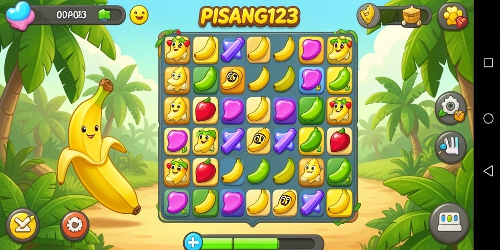 Screenshot gameplay PISANG123 menunjukkan keseruan mencocokkan buah.
