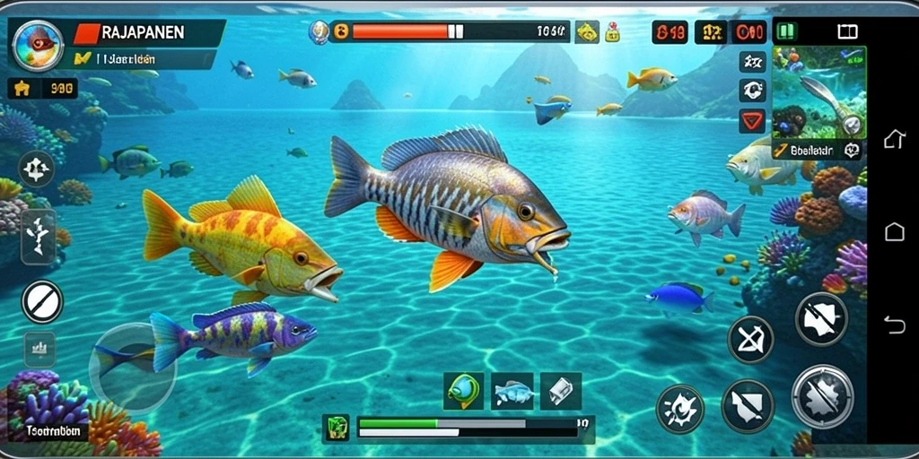 Tangkapan layar gameplay RAJAPANEN dengan aksi tembak ikan yang seru.