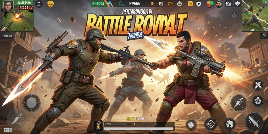 Tangkapan layar utama dari gameplay Battle Royale yang intens dan mendebarkan.